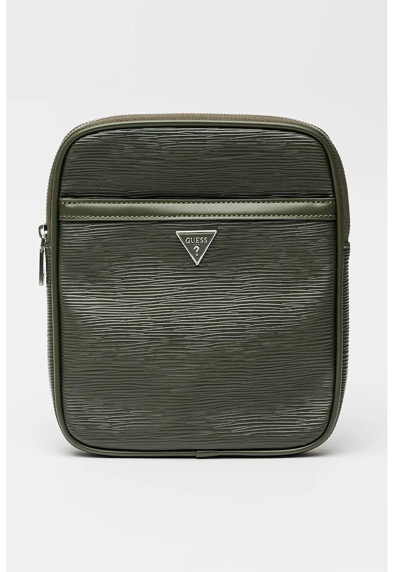 Geanta crossbody cu striatii de piele ecologica, Verde masliniu