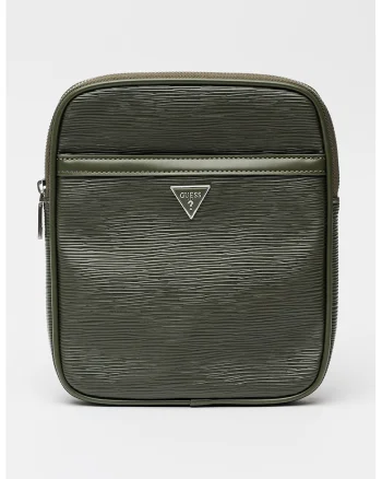 Geanta crossbody cu striatii de piele ecologica, Verde masliniu