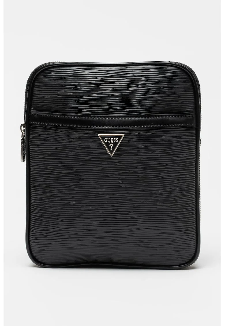 Geanta crossbody cu striatii de piele ecologica, Black Onyx