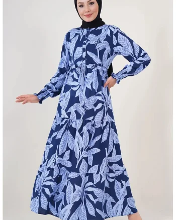 Rochie maxi dama, HiCCUP, viscoza, decolteu rotund, albastru
