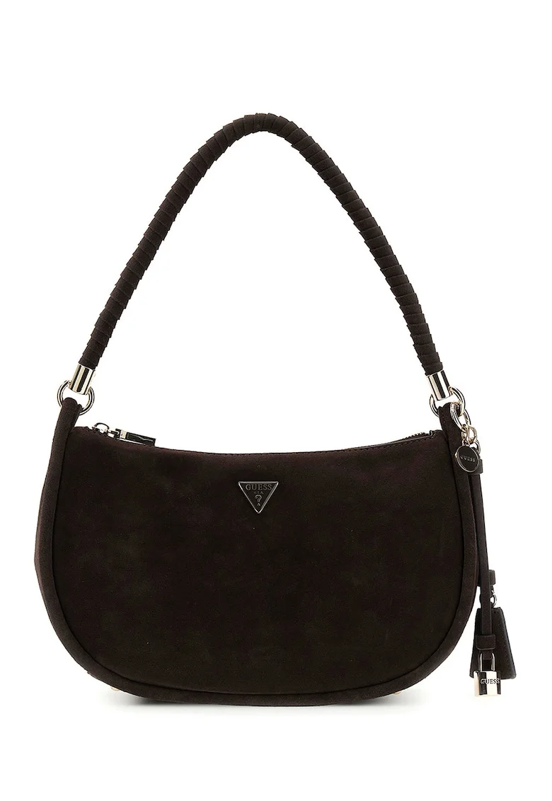 Geanta crossbody de piele ecologica cu aplicatie logo metalica Danya, Maro inchis