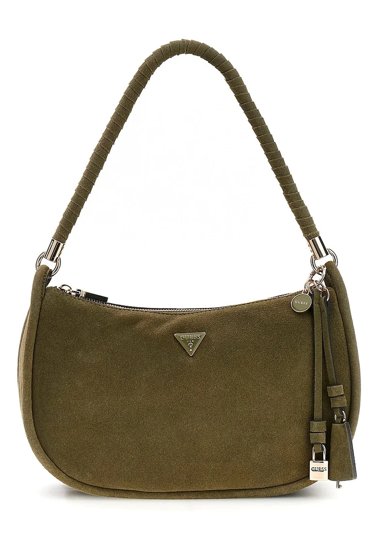 Geanta crossbody de piele ecologica cu aplicatie logo metalica Danya, Verde masliniu