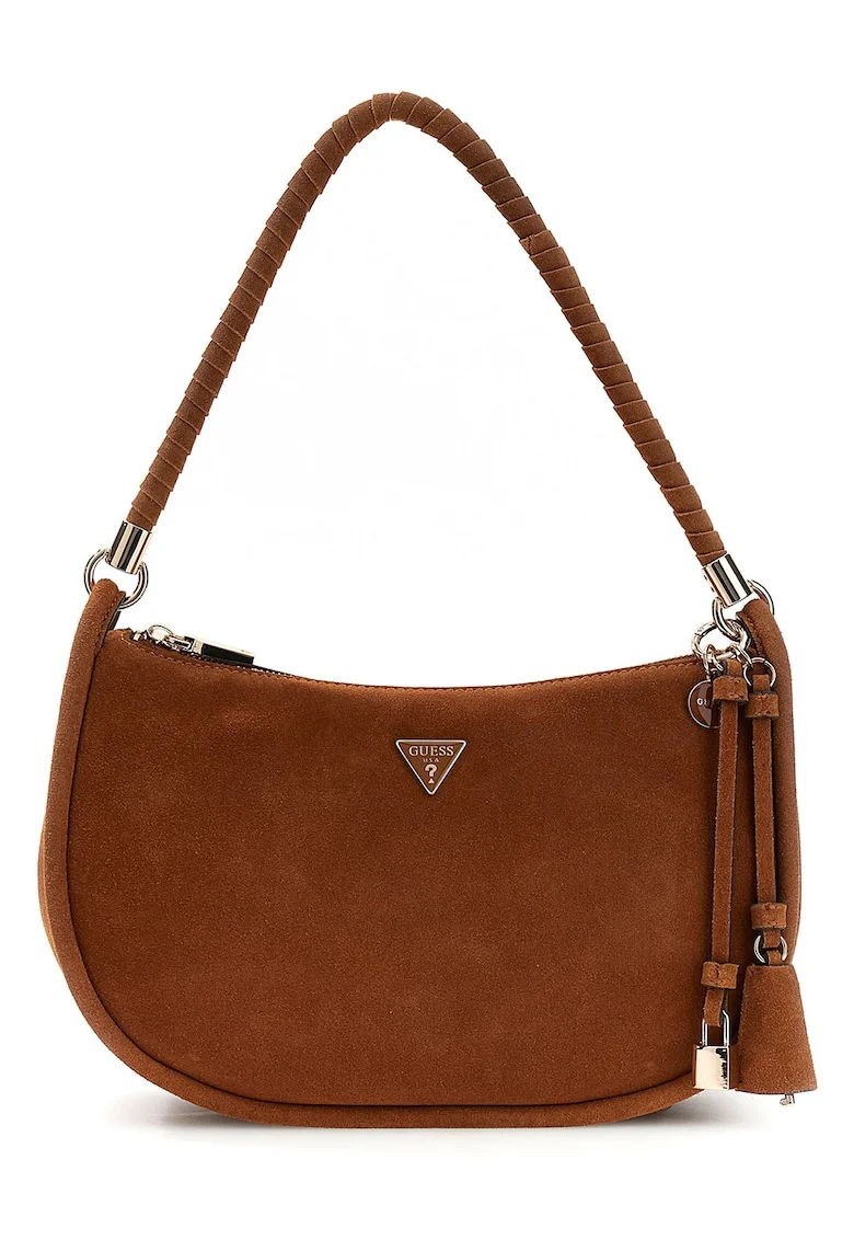 Geanta crossbody de piele ecologica cu aplicatie logo metalica Danya, Maro scortisoara