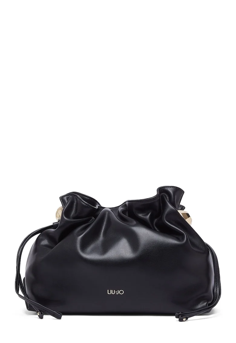 Geanta crossbody de piele ecologica cu snur, Negru