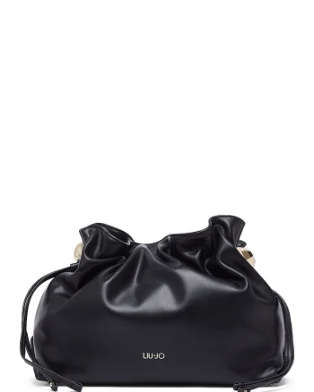 Geanta crossbody de piele ecologica cu snur, Negru