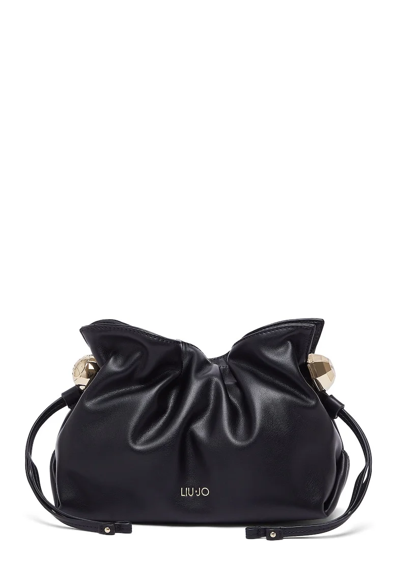 Geanta crossbody de piele ecologica cu snur si bareta de lant, Negru