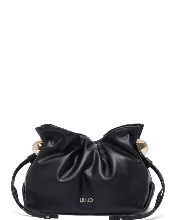 Geanta crossbody de piele ecologica cu snur si bareta de lant, Negru