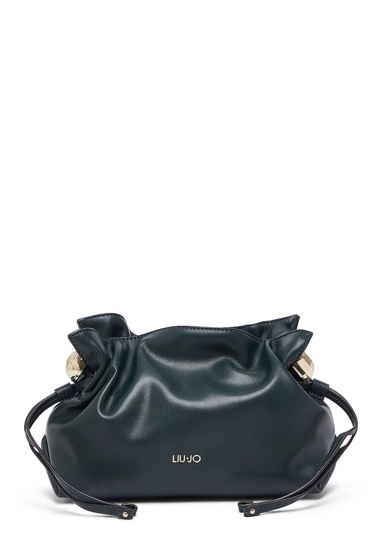 Geanta crossbody de piele ecologica cu snur si bareta de lant, Albastru oceanic