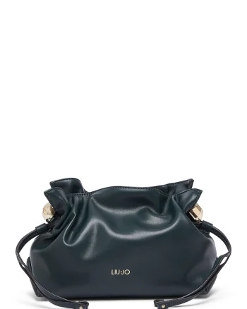 Geanta crossbody de piele ecologica cu snur si bareta de lant, Albastru oceanic