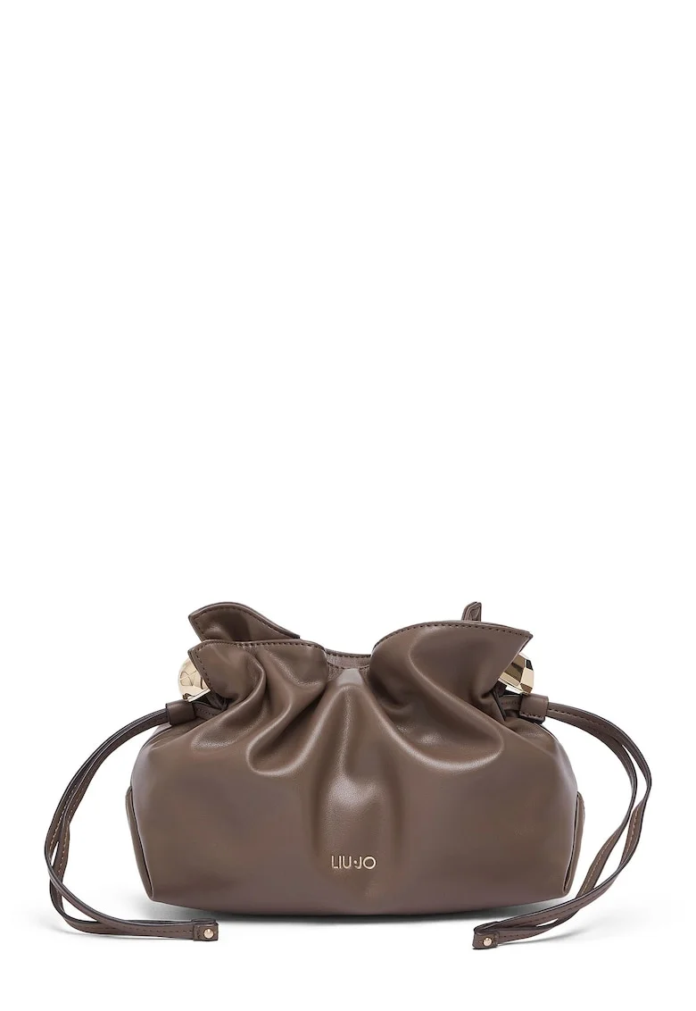 Geanta crossbody de piele ecologica cu snur si bareta de lant, Maro