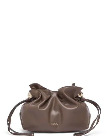 Geanta crossbody de piele ecologica cu snur si bareta de lant, Maro