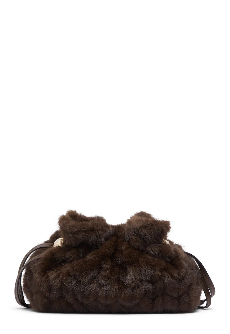 Geanta crossbody cu aspect pufos, Maro inchis