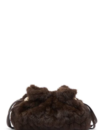 Geanta crossbody cu aspect pufos, Maro inchis