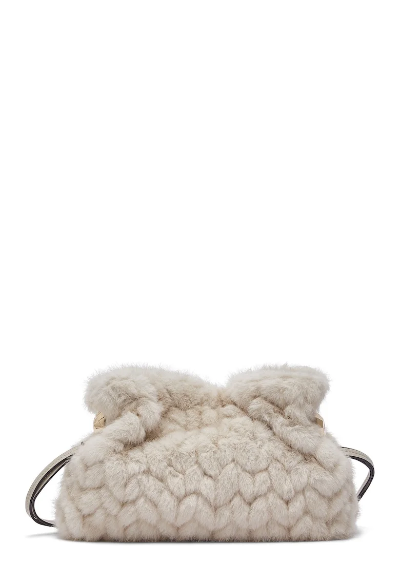 Geanta crossbody cu aspect pufos, Bej