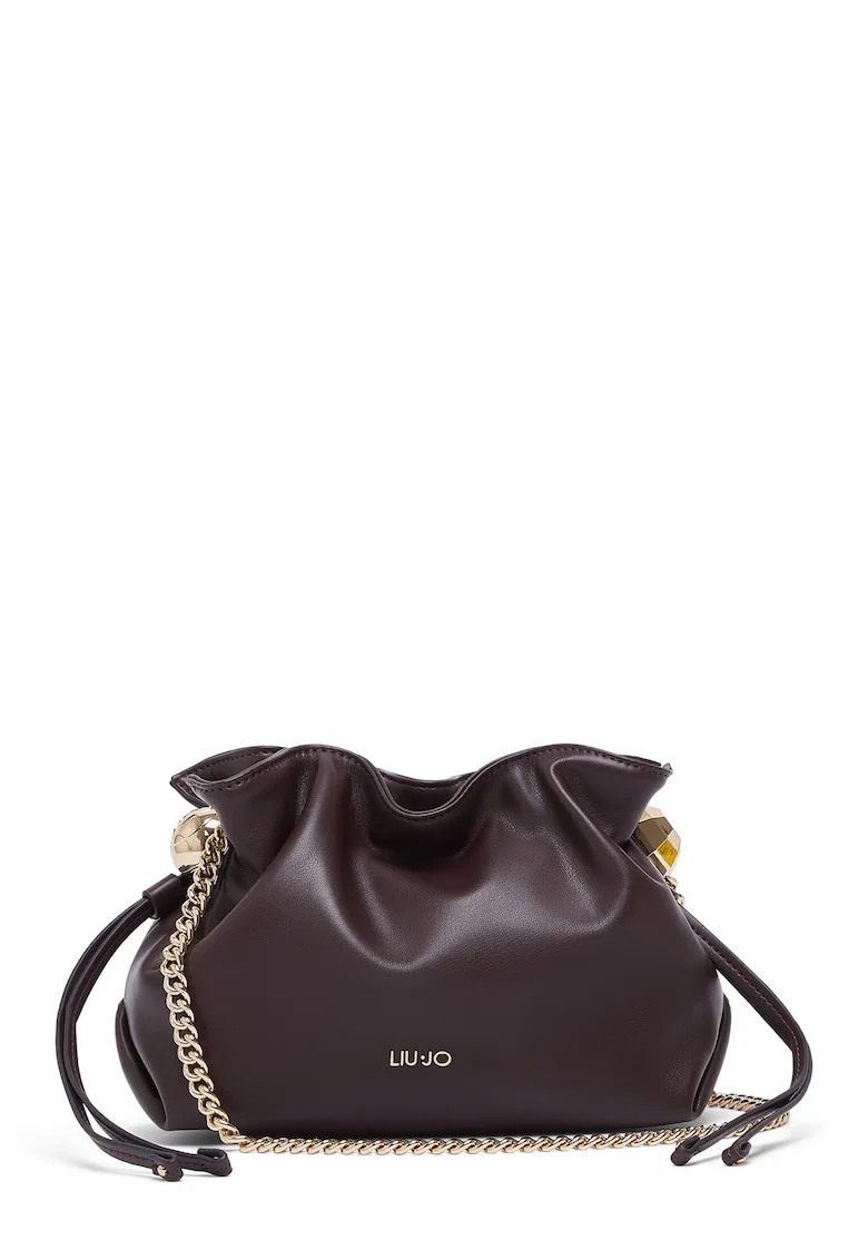 Geanta crossbody de piele ecologica cu snur si bareta de lant, Violet
