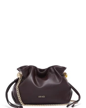 Geanta crossbody de piele ecologica cu snur si bareta de lant, Violet