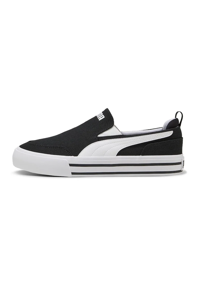 Pantofi sport Vulc slip-on cu model unisex, Alb/Negru