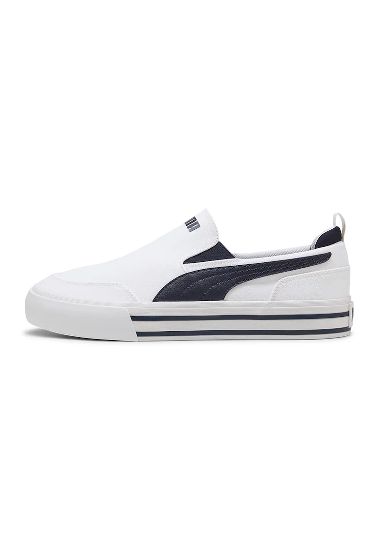 Pantofi sport Vulc slip-on cu model unisex, Negru/Alb optic
