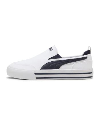 Pantofi sport Vulc slip-on cu model unisex, Negru/Alb optic