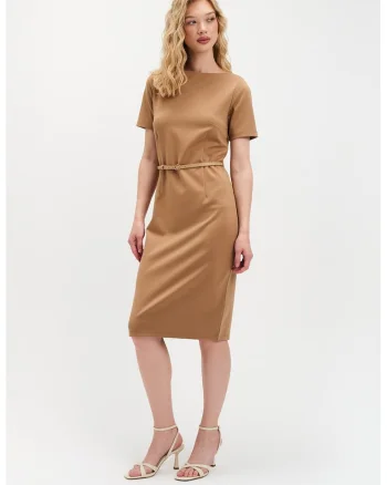 Rochie bodycon cu curea, Maro camel