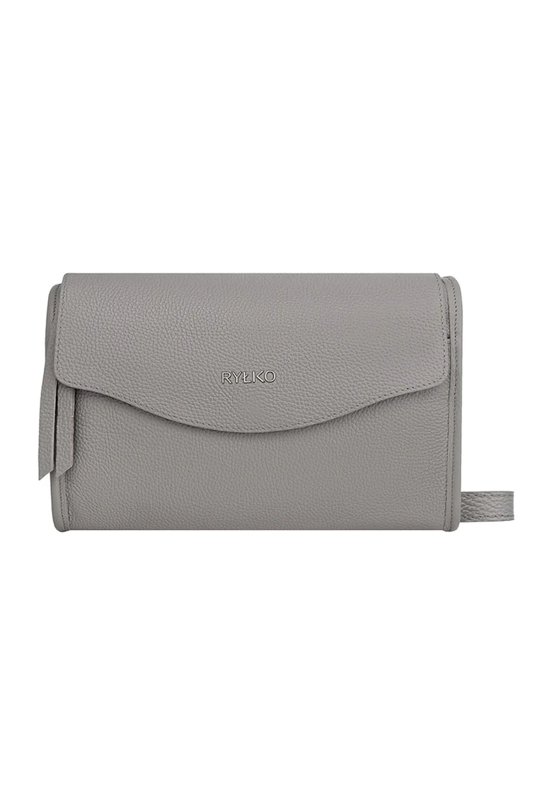 Geanta crossbody din piele cu clapa si bareta detasabila, Gri