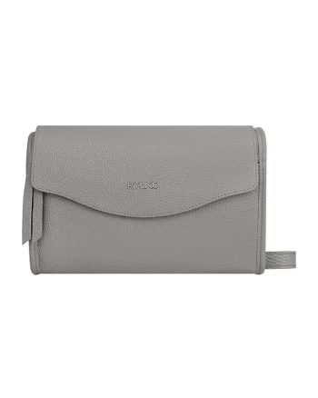 Geanta crossbody din piele cu clapa si bareta detasabila, Gri