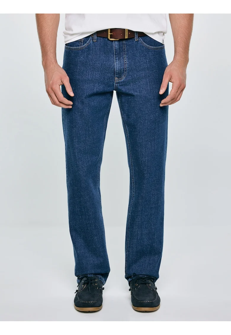Blugi barbati,  talie inalta, denim cu elastan, Bleumarin
