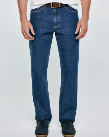 Blugi barbati,  talie inalta, denim cu elastan, Bleumarin