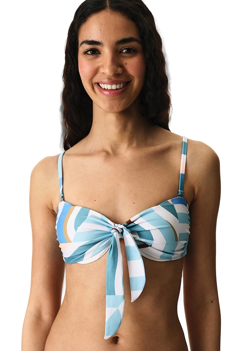 Sutien de baie cu model cu nod, Albastru azur/Alb optic/Bleumarin