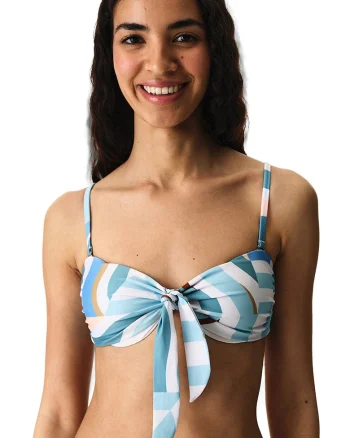Sutien de baie cu model cu nod, Albastru azur/Alb optic/Bleumarin