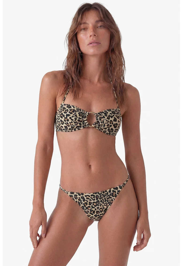 Slip cu model animal print si fir metalizat, Maro/Crem
