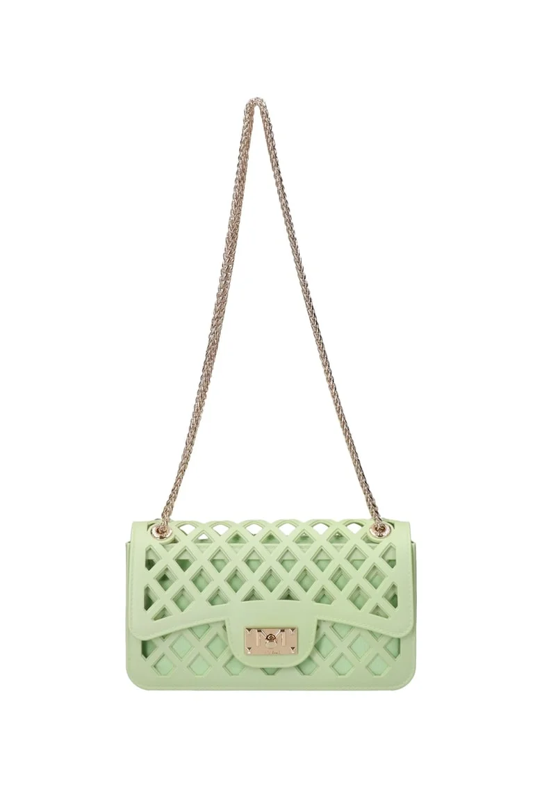 Geanta crossbody din piele ecologica cu model cu perforatii Plat, Auriu/Verde deschis