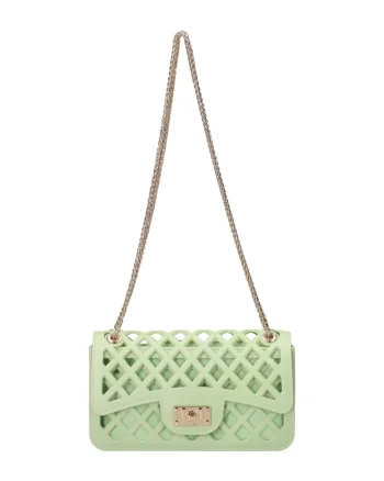 Geanta crossbody din piele ecologica cu model cu perforatii Plat, Auriu/Verde deschis