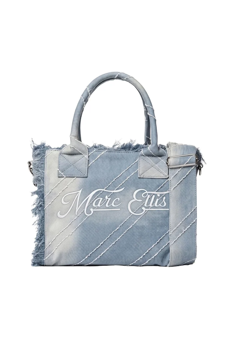 Geanta tote cu aspect de denim si broderie logo Fast, Albastru deschis melange