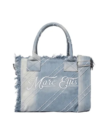 Geanta tote cu aspect de denim si broderie logo Fast, Albastru deschis melange