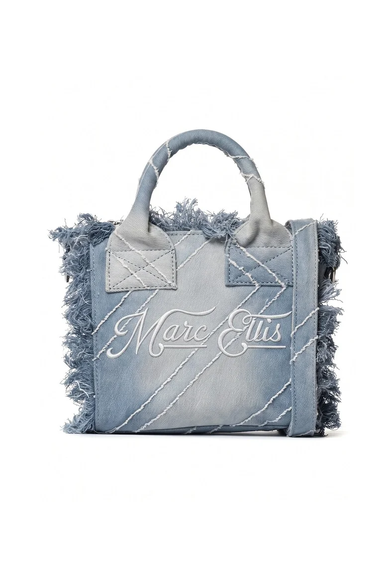 Geanta tote cu aspect de denim si model deteriorat Fast, Albastru deschis melange