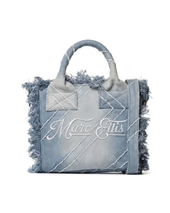 Geanta tote cu aspect de denim si model deteriorat Fast, Albastru deschis melange