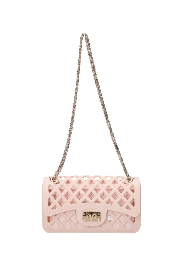 Geanta crossbody din piele ecologica cu model cu perforatii Plat, Auriu/Roz deschis