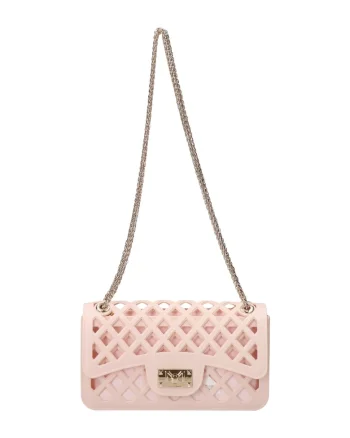 Geanta crossbody din piele ecologica cu model cu perforatii Plat, Auriu/Roz deschis