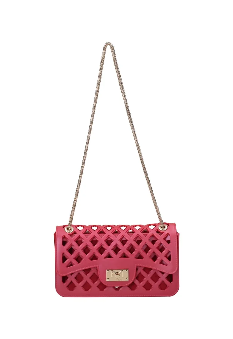 Geanta crossbody din piele ecologica cu model cu perforatii Plat, Rosu/Auriu deschis