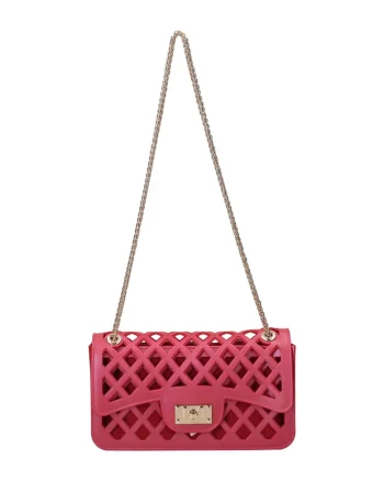 Geanta crossbody din piele ecologica cu model cu perforatii Plat, Rosu/Auriu deschis