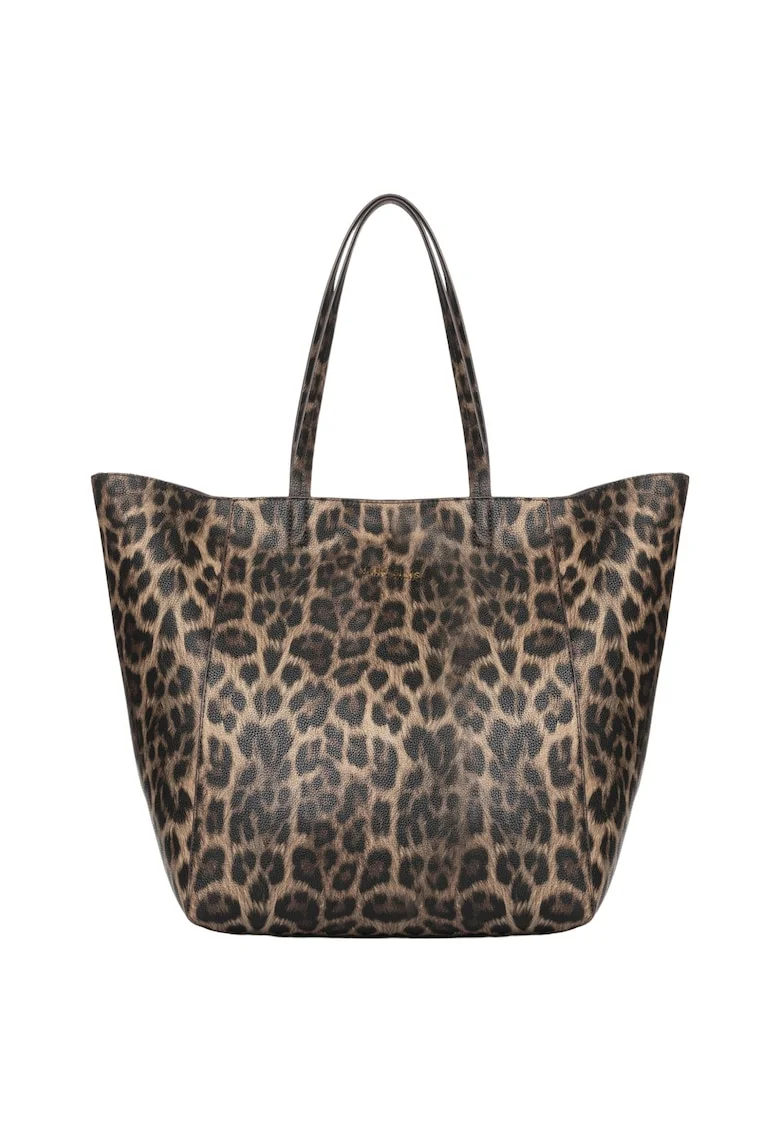 Geanta shopper din piele ecologica cu model animal print Deep, Negru/Maro camel