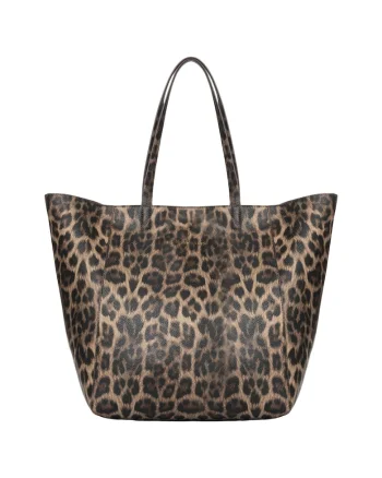 Geanta shopper din piele ecologica cu model animal print Deep, Negru/Maro camel