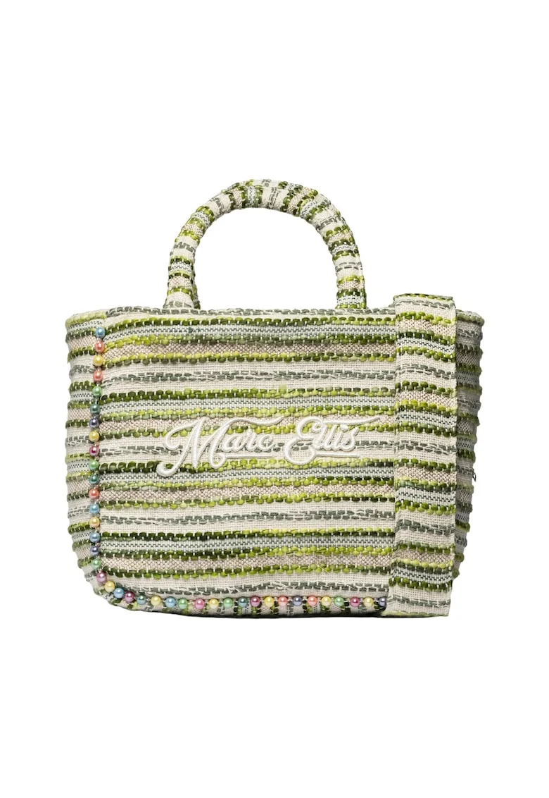 Geanta din material textil cu maner si broderie logo Fast, Verde/Bej