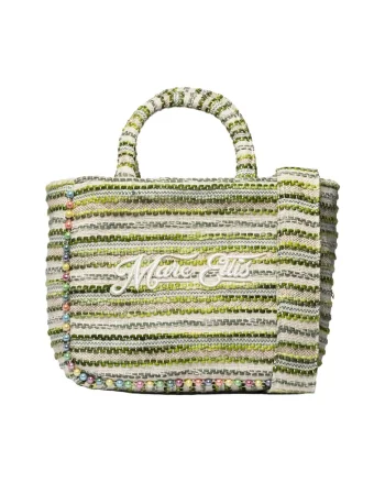 Geanta din material textil cu maner si broderie logo Fast, Verde/Bej