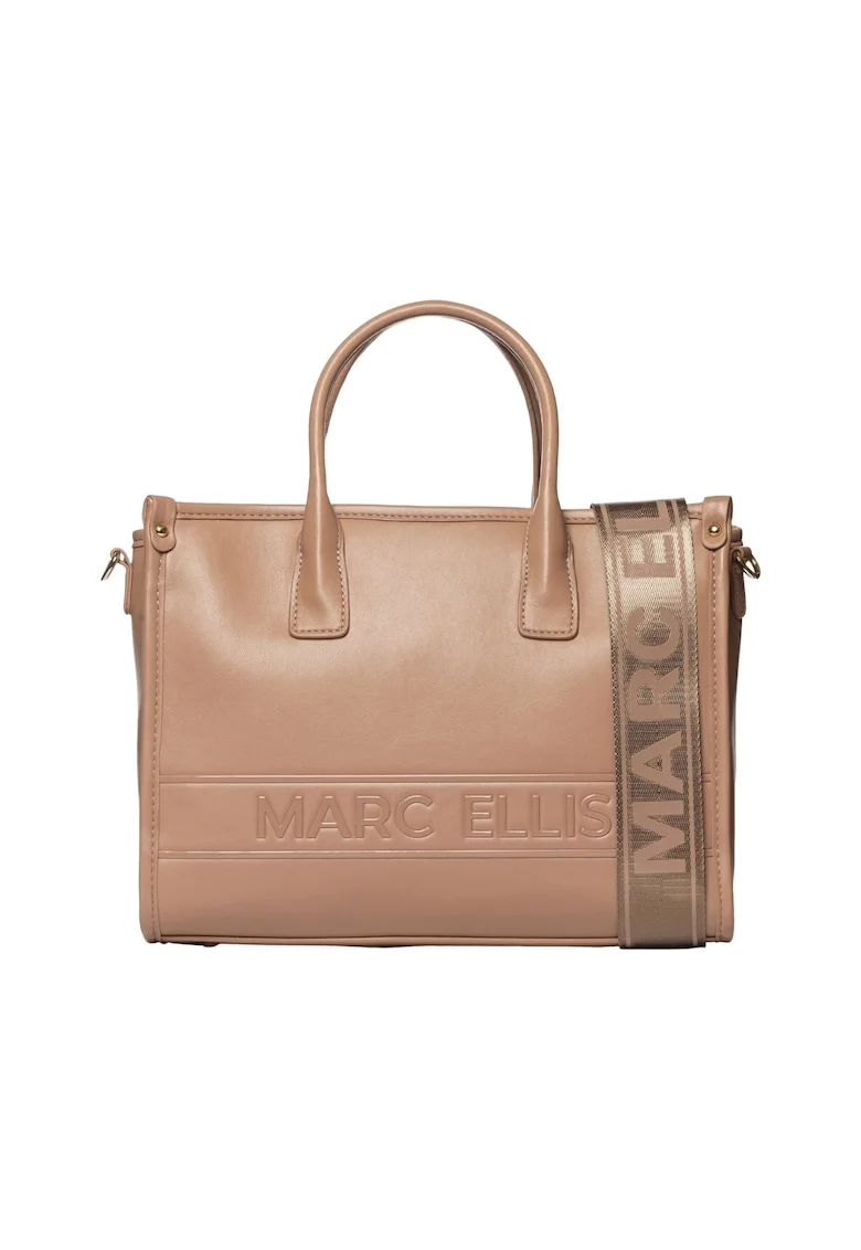 Geanta tote din piele ecologica cu logo, Maro camel