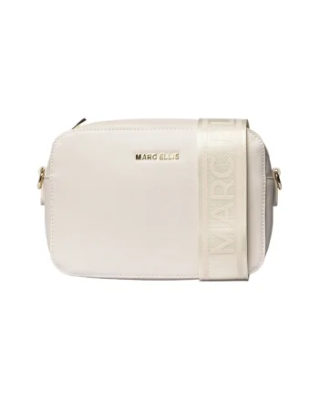 Geanta crossbody din piele ecologica cu bareta detasabila cu logo Deep, Ecru