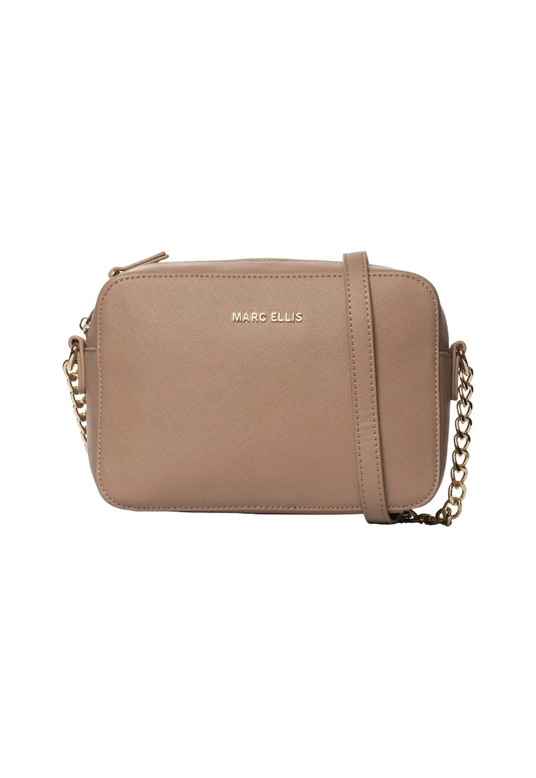 Geanta crossbody din piele ecologica cu bareta detasabila cu logo Deep, Maro camel