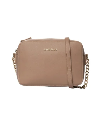 Geanta crossbody din piele ecologica cu bareta detasabila cu logo Deep, Maro camel