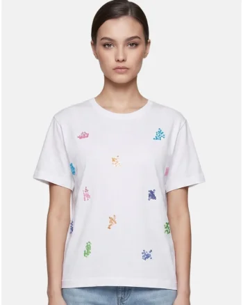 Tricou din bumbac cu paiete aplicate, Alb